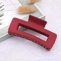 Matte burgundy rectangular hollow hair claw clip with a minimalist frosted finish - Plum Red / Large