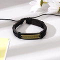 Pulsera de cuero negro trenzado para hombre con placa de metal en bronce antiguo - Estilo Grabado con Placa de Metal Vintage (2) / Negro
