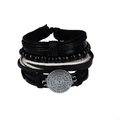 Men's multilayer braided leather bracelet with vintage Jesus Christ silver metal charm - 5-Piece Set
