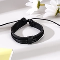 Handmade multilayer black woven leather bracelet for men with adjustable cord tie - Single Vintage Black Leather Style (1)