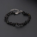 Minimalist irregular natural black stone bracelet with silver adjustable chain and clasp - Black (Black Lobster Clasp)