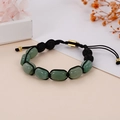 Detail of adjustable woven yoga bracelet with green aventurine and black lava stones - Green Aventurine