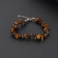 Detailed view of natural tiger eye stone chips with adjustable silver extension chain - Brown (Brown Lobster Clasp)