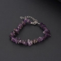 Handmade amethyst crystal chip bracelet with adjustable silver lobster clasp on black background - Purple (Purple Lobster Clasp)