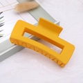 Matte yellow rectangular hollow hair claw clip for women's thick hair styling - Yellow / Large