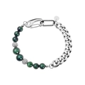 Bracelet en œil de tigre et chaîne cubaine argentée avec fermoir mousqueton robuste - Oeil de Tigre Vert / 21cm