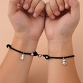 Bracciali di coppia in corda intrecciata nera con ciondoli dinosauro e chiusura magnetica - Nero