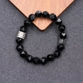Bracelet en pierre de tigre facettée polie avec perle en argent texturée pour hommes et femmes - Agate noire
