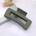 Square matte olive green hair claw clip for women in a minimalist geometric hollow design - Army Green / Large