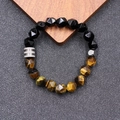 Faceted tiger eye and black crystal beaded bracelet with stainless steel accents - Faceted Black Agate + Yellow Tiger Eye