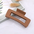 Matte brown square hollow hair claw clip made of acrylic resin for daily hair styling - Khaki / Large