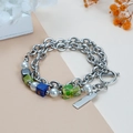 Dubbellaagse roestvrijstalen kralenarmband met parels en keizersteen hangers set - Keizerssteen Ketting-Wit (BST-0043)