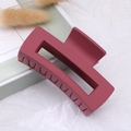 Square matte hair claw clip in deep burgundy red finish with hollow rectangular design - Dust Rose / Medium