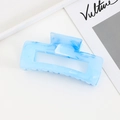 Square geometric hair claw clip in blue and white marble pattern acrylic finish - Blue Patterned / Large