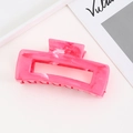 Pink marble texture acrylic hair claw clip for women in rectangular hollow design - Red Textured / Large