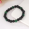 Detail of 8mm black agate, tiger eye and lava stone beads on a yoga bracelet - Dark Green Tiger Eye (BNS-0155-Dark Green)