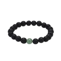 Bracciale unisex in pietra lavica nera con perla centrale in avventurina verde naturale - Pietra Lavica Nera con Perla Verde (BNS-0151)