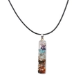 Rainbow gemstone resin pendant necklace with handmade copper wire spiral on black cord - Bar Silver
