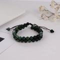 Pulsera de doble capa de piedra natural verde con cordón trenzado ajustable - Verde