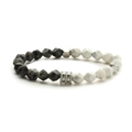 Pulsera minimalista de cuentas de piedra natural con elegantes detalles de acero de titanio - Howlita + Labradorita