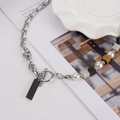Hip hop gelaagde ketting met metalen ringen, witte kralen en OT-sluiting - Tijgeroog Ketting (BST-0043)
