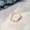 Adjustable natural cream stone beaded bracelet with gold lobster clasp on silk fabric - White (White Lobster Clasp)