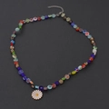 Collar de cuentas de vidrio Millefiori de colores con un colgante de margarita - Estilo de Cuentas Multicolor (NST-0193)