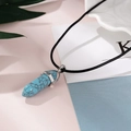 Detail view of hexagonal turquoise pendant necklace with natural black mesh texture - Blue Turquoise (NS-0019-Blue Turquoise)