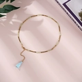Long collier en acier inoxydable avec pierres naturelles vertes et pompon bleu en soie - Pierre verte