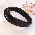 Meerlaagse donkerbruine gevlochten leren armband met zwarte magnetische sluiting voor uniseks - Standaard Sluiting (Legering) / Bruin (Standaard Sluiting)