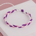 Close-up of bohemian purple, pink, and white hand-woven adjustable tassel bracelet - Purple Pink White Style (BN-0111-5)
