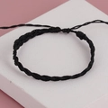 Detailed view of handmade black braided rope bracelet with adjustable sliding knot closure - Black Style (BN-0111-8)