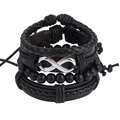 Mehrlagiges schwarzes Lederarmband-Set für Herren mit Unendlichkeitssymbol und Kordelzug - Unendlichkeitsstil (BN-0115)