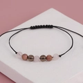 Handmade woven yoga bracelet with seven natural crystal beads and adjustable black cord - Rose Quartz Tea Brown with Black Cord (BNS-0209)
