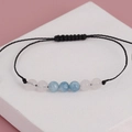 Bohemian handmade braided yoga bracelet with pink crystal beads and adjustable black cord - White Stone and Aquamarine with Black Cord (BNS-0209)