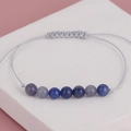 Handmade woven yoga bracelet with seven natural blue and purple crystal beads on lavender cord - Blue Pattern Gray Line (BNS-0209)