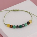 Handmade woven yoga bracelet with tigers eye and malachite crystal beads in green rope - Peacock Green Five-Color Green Cord (BNS-0209)