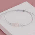 Detail of pink crystal beaded yoga bracelet with adjustable grey braided cord - Rose Quartz & Clear Quartz Grey Thread (BNS-0209 - Rose Quartz & Clear Quartz Grey Thread)