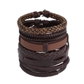 Mehrlagiges Set aus braunen geflochtenen Lederarmbändern im Punk- und Boho-Stil - Mehrlagiges Set (BN-0118)