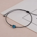 Bracelet ajustable tissé main en cordon noir avec pierre de cristal naturel bleu unisexe - Pierre Bleu Foncé