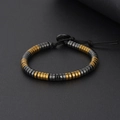 Handgewebtes Armband mit flachen Gold- und Hämatitperlen für einen minimalistischen Look - Scheibenperle Stil (BNS-0212-1)
