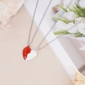 Couples heart pendant necklaces with magnetic design and Forever engraving in silver finish - Red White