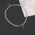 Double-layered chain necklace featuring black rectangular gemstone and silver star pendant - Black Zirconia Multi-Layer Style (NST-0208)