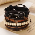 Detail of multi-layer leather bracelets with wooden beads and vintage guitar charm - Retro Guitar Metal Pendant (BN-0129-13)