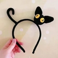 Handgemachtes Häkel-Haarband mit schwarzer Katze, gelben Augen und Schwanz - Haarreif / Schwarze Katze Stil (H-0017)