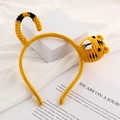 Handgefertigtes gelbes Tiger-Stirnband mit 3D-Häkel-Tierohren und gestreiftem Schwanz - Haarreif / Kleiner Tiger Stil (H-0017)