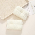 Pair of soft white coral fleece wristbands for washing face to prevent water dripping - Beige