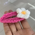 Fermaglio per capelli rosa all'uncinetto fatto a mano con fiore bianco e clip BB - Fiore Rosa