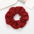 Thick tweed hair scrunchie in vibrant red with silver silk thread for elegant bun styles - Dark Red