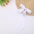 Elegant white double-layer satin bow hair clip with long streamers for women - White